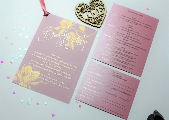 Foiled patterned vellum wedding invitation