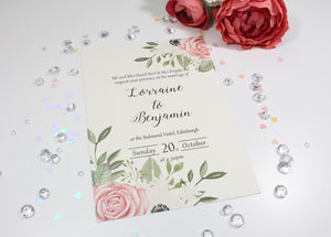 Blush Pink Floral Printed wedding invitation - Edinburgh Wedding Stationery