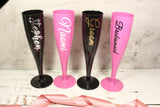 Personalised Champagne Flute - White, pink or black Plastic - Bridal Party Glasses - Hen party glass - Rose Gold - Glass with name