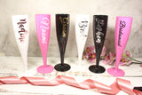 Personalised Champagne Flute - White, pink or black Plastic - Bridal Party Glasses - Hen party glass - Rose Gold - Glass with name