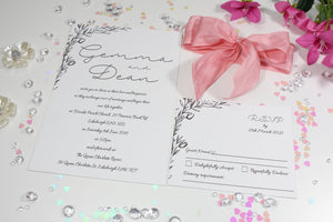 Silk Ribbon Floral Line Art Wedding Invitation