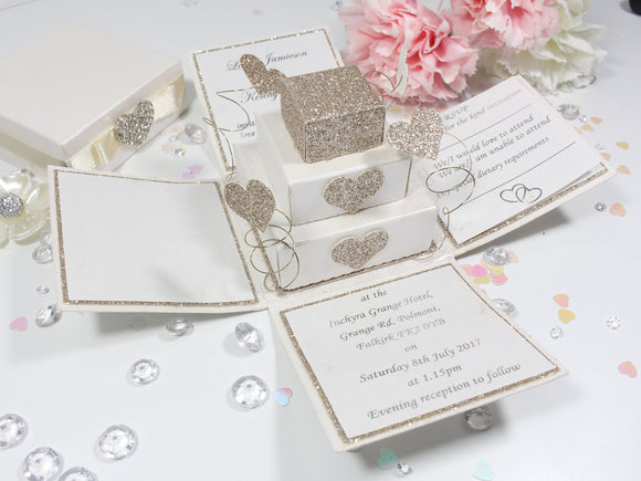 Luxury Glitter Square Cake Exploding Box Invitation